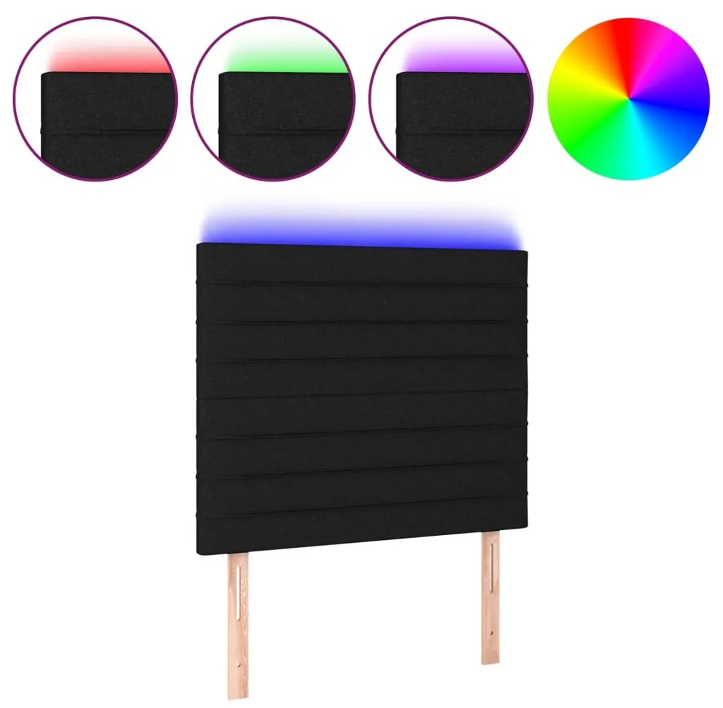 fekete szövet LED-es fejtámla 100x5x118/128 cm