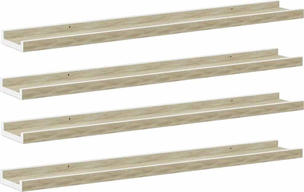 vidaXL 4 db fehér és sonoma tölgy színű fali polc 80 x 9 x 3 cm