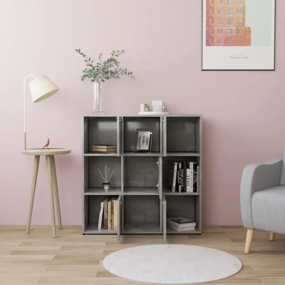 betonszürke szerelt fa könyvszekrény 90 x 30 x 90 cm