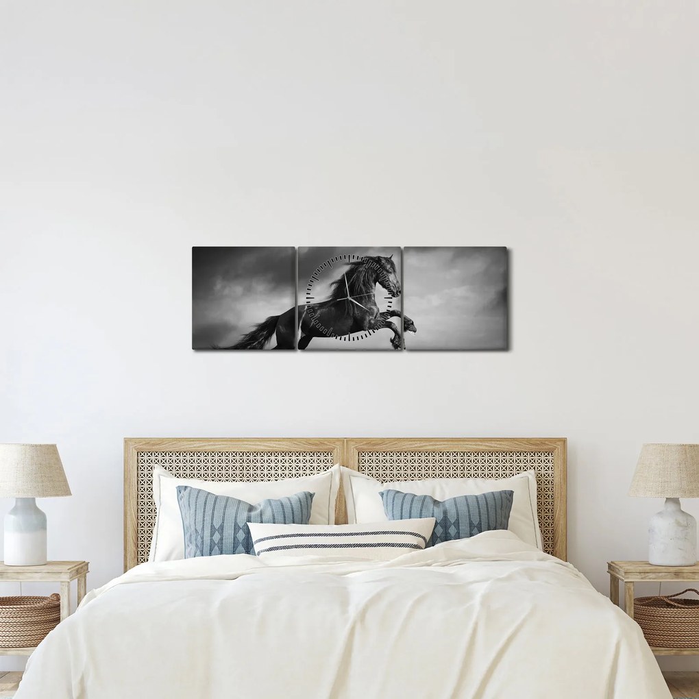 Kép - Fekete-fehér ló (órával) (90x30 cm)