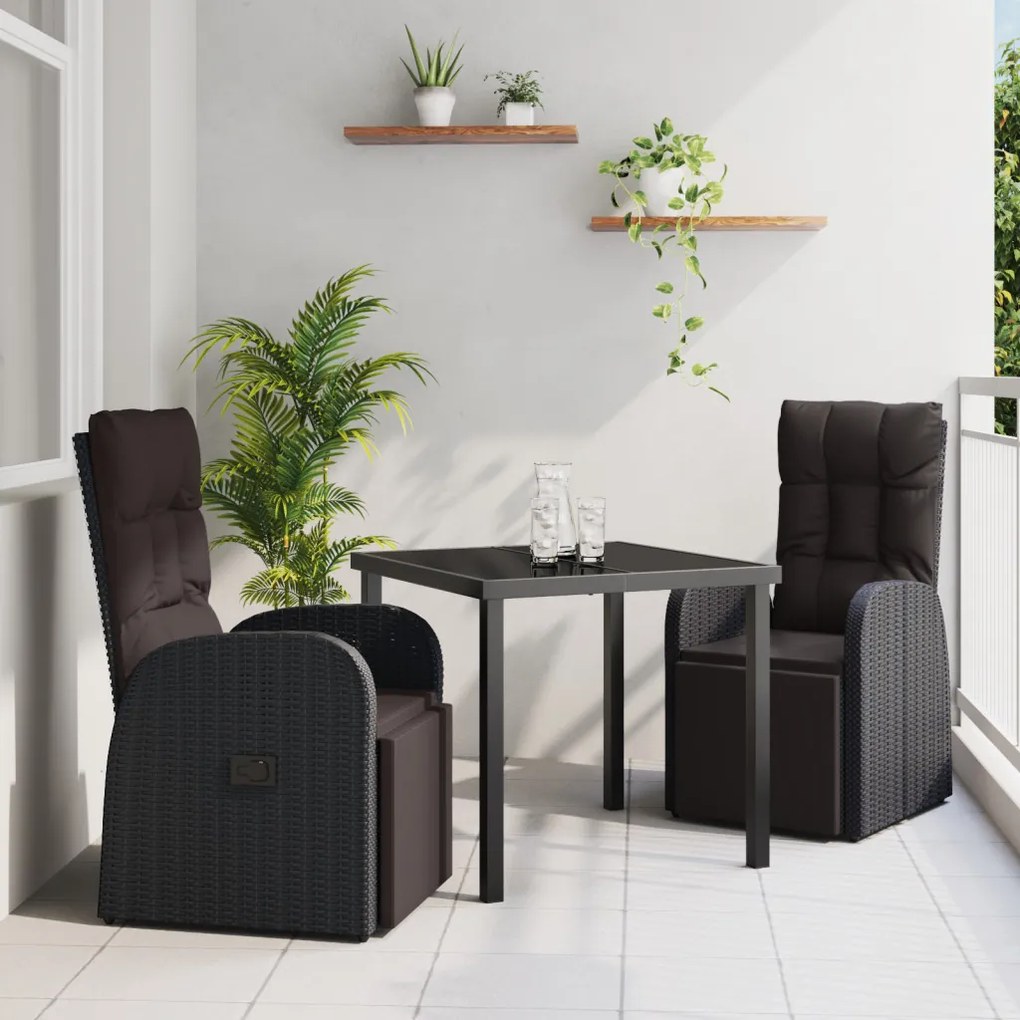 3 részes kerti étkező szett párnákkal fekete poly rattan