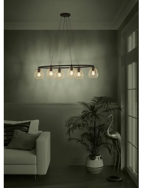 Eglo 390092 - Csillár zsinóron JAZMINIA 6xE27/40W/230V fekete/arany