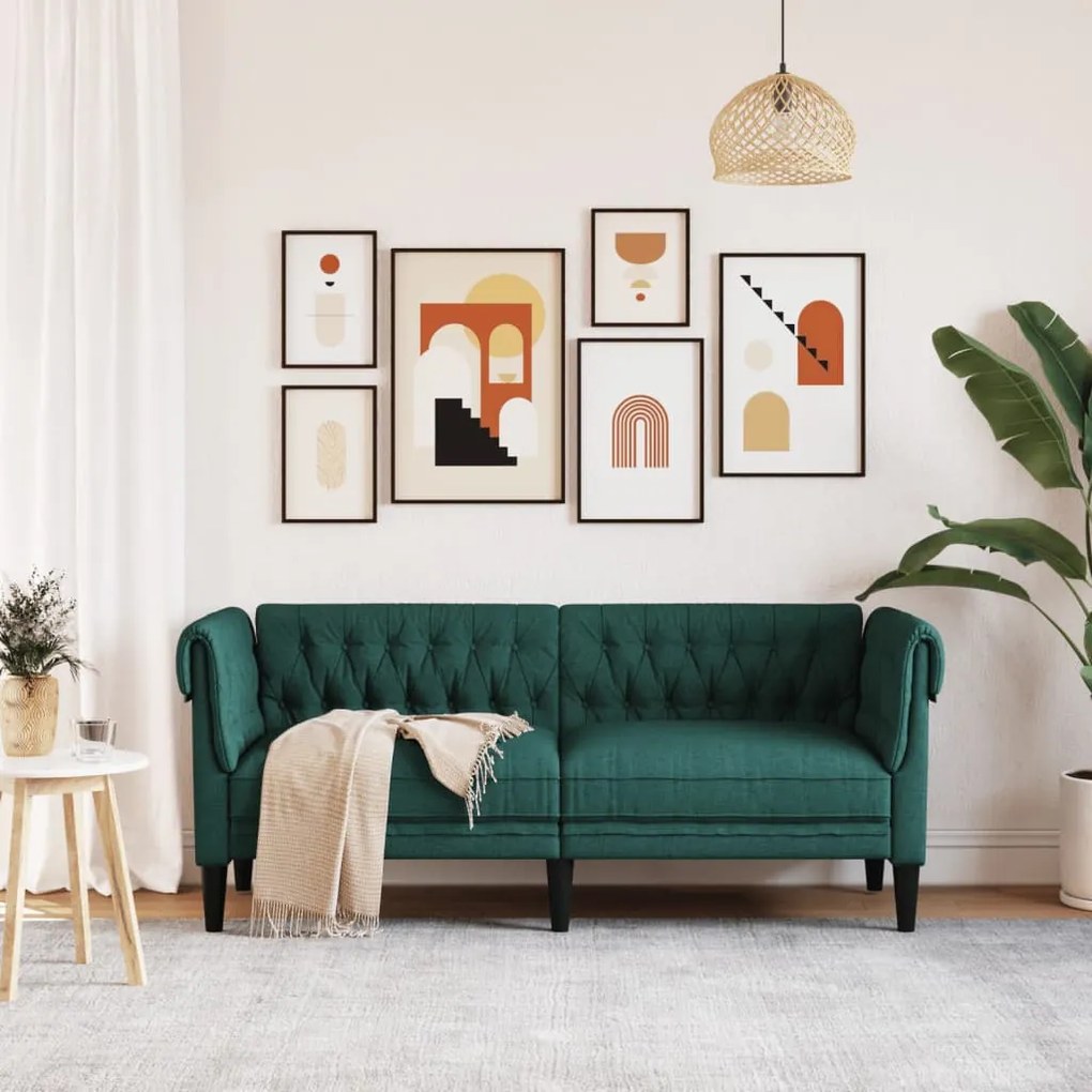 sötétzöld 2 személyes szövet Chesterfield kanapé