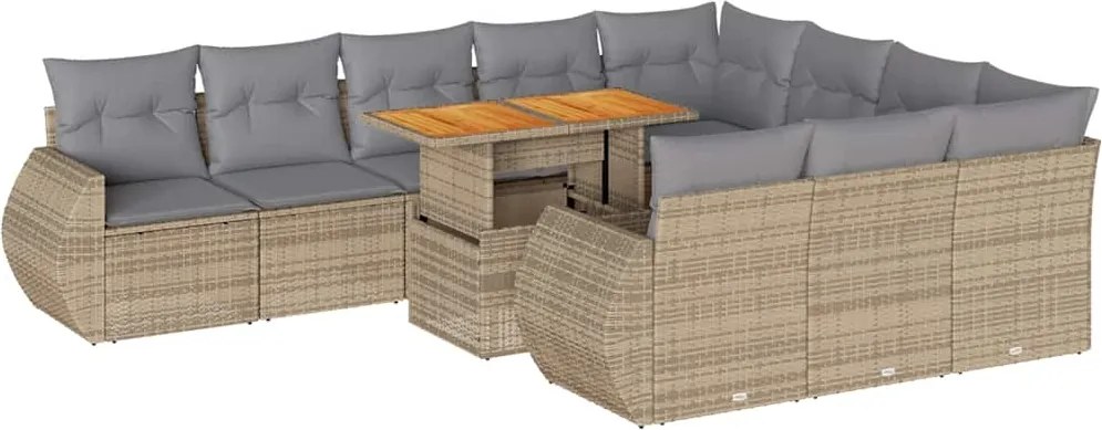vidaXL 11 részes bézs polyrattan kerti ülőgarnitúra párnákkal