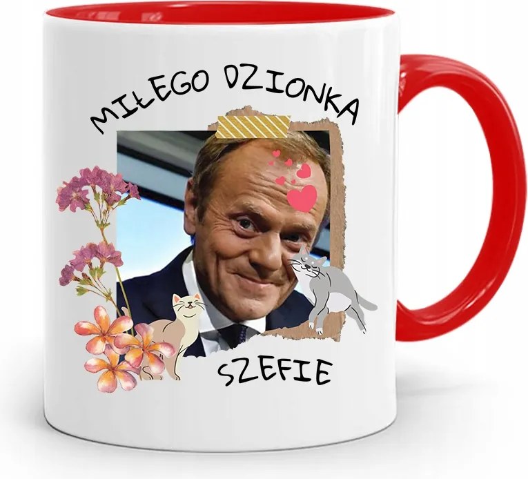 Donald Tusk Piros Bögre Platform Ajándék fényképes nyomtatással