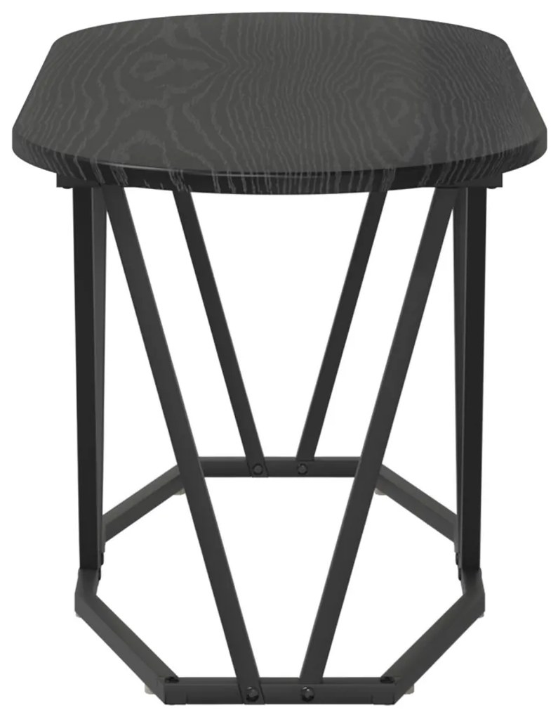 Fekete Tömörfa Dohányzóasztal 80x40x40,5 cm Műgyantával és Fémmel