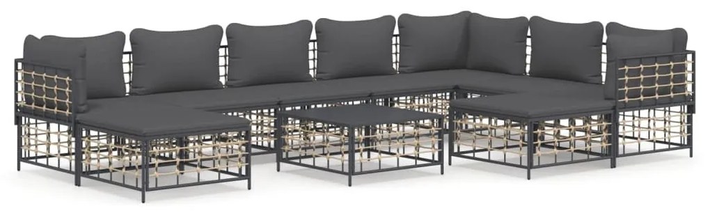 10 részes antracitszürke polyrattan kerti ülőgarnitúra párnával