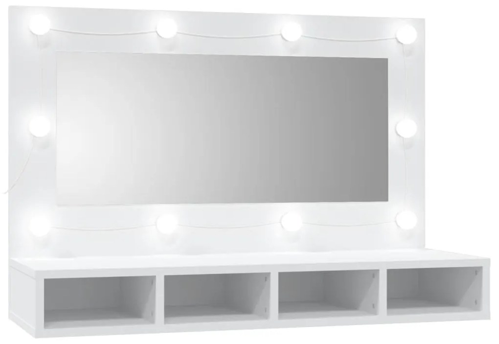 fehér tükrös szekrény LED-ekkel 90x31,5x62 cm