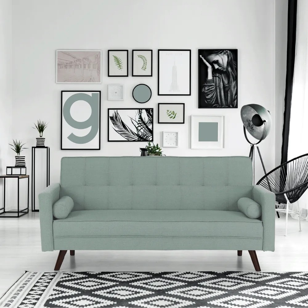 Kinyitható kanapé, zöld-mentol szövet, OTISA