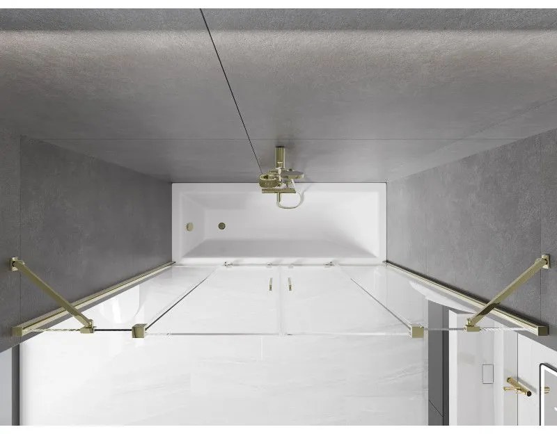 Mexen Velar Duo, 2 szárnyas eltolható kádparaván 180 x 150 cm, 8mm átlátszó üveg, arany fényes profil, 896-180-000-02-50