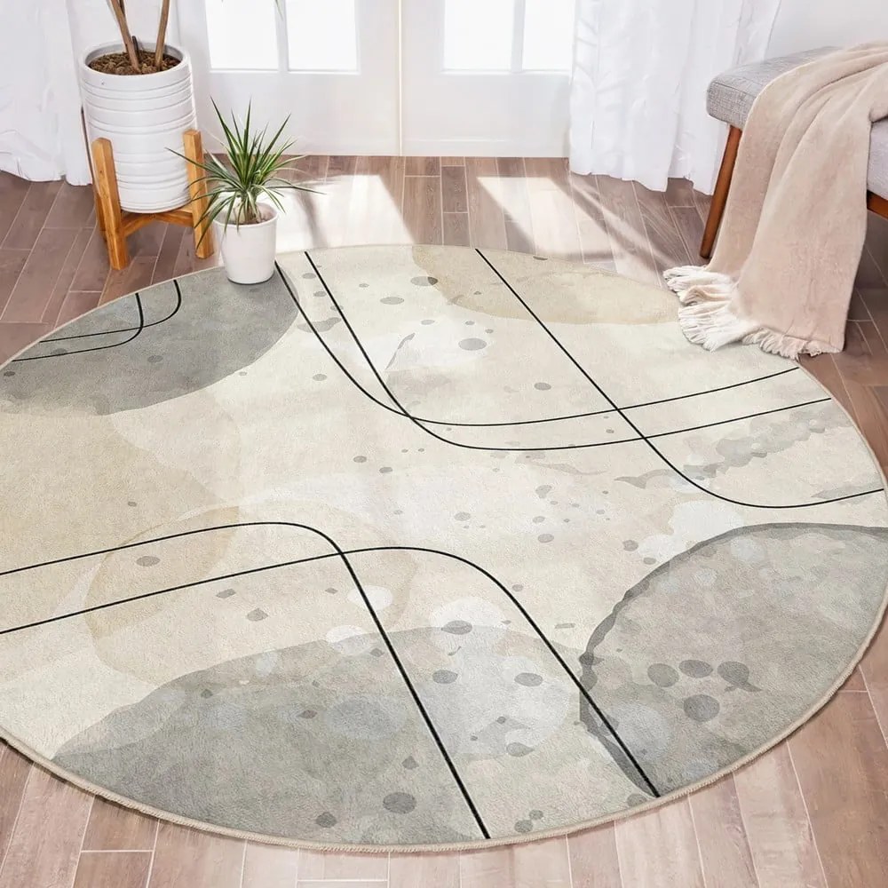 Bézs mosható kerek szőnyeg ø 150 cm Simple Lines – Mila Home