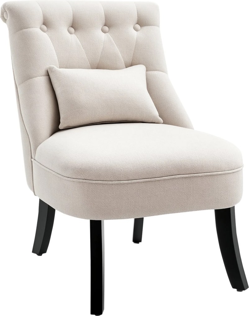 HOMCOM Vintage Stílusú Karosszék Hátpárnával, Fa Lábakkal, Pihenéshez és Olvasáshoz, Tejfehér | Aosom