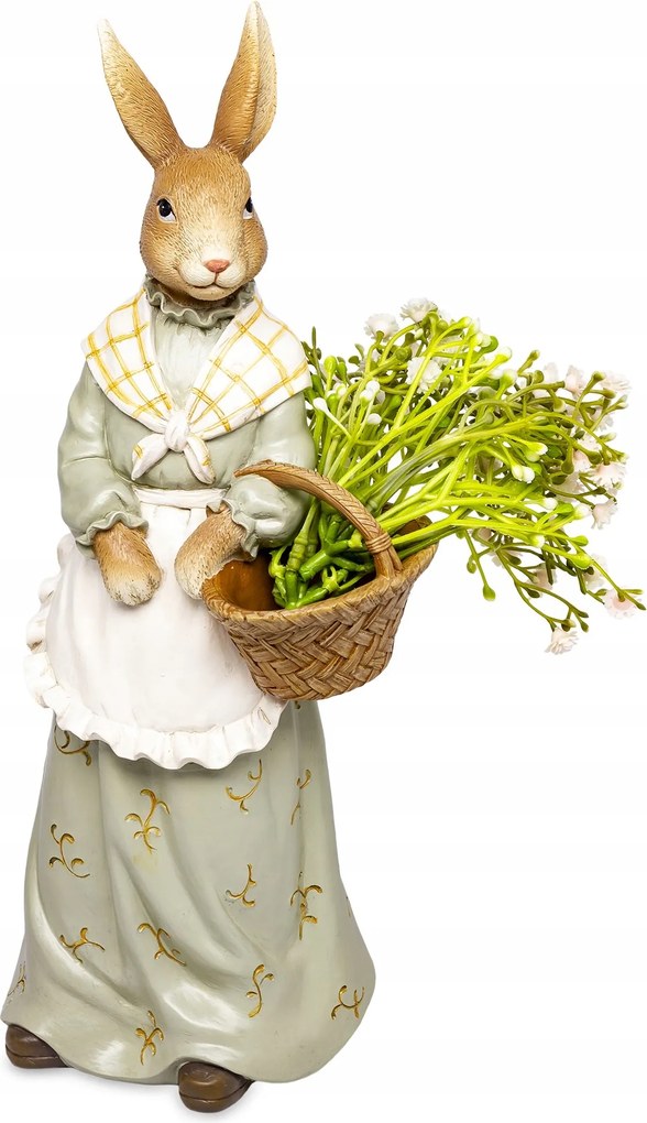 Nyuszi figura nyuszi dekoráció színes virágkosárral