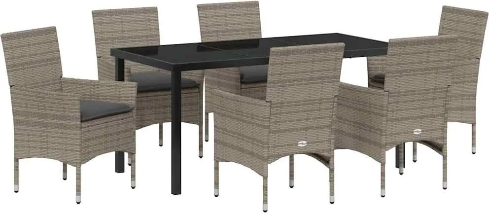 vidaXL Kert étkező szett párnával 7 pcs Szürke polirattan