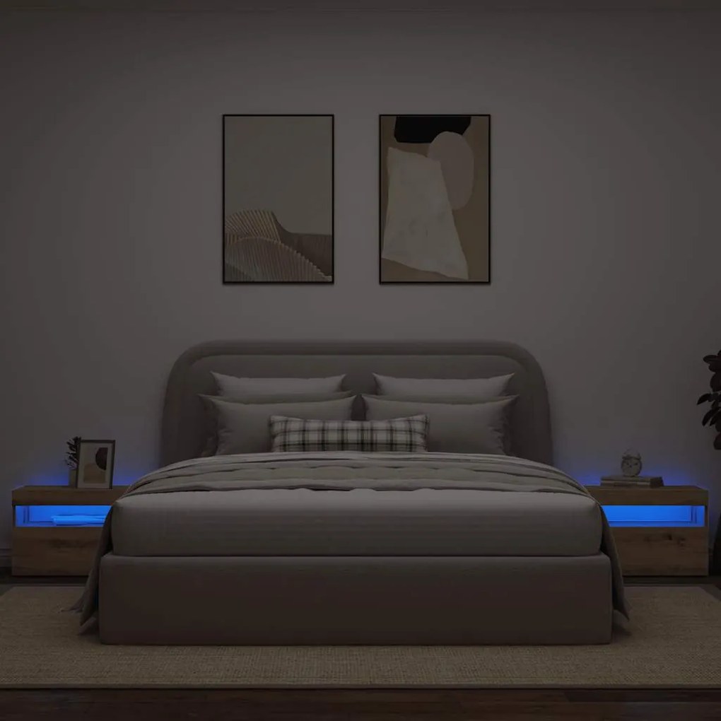 Éjjeli szekrény LED lámpákkal kézműves tölgy 60x35x40 cm