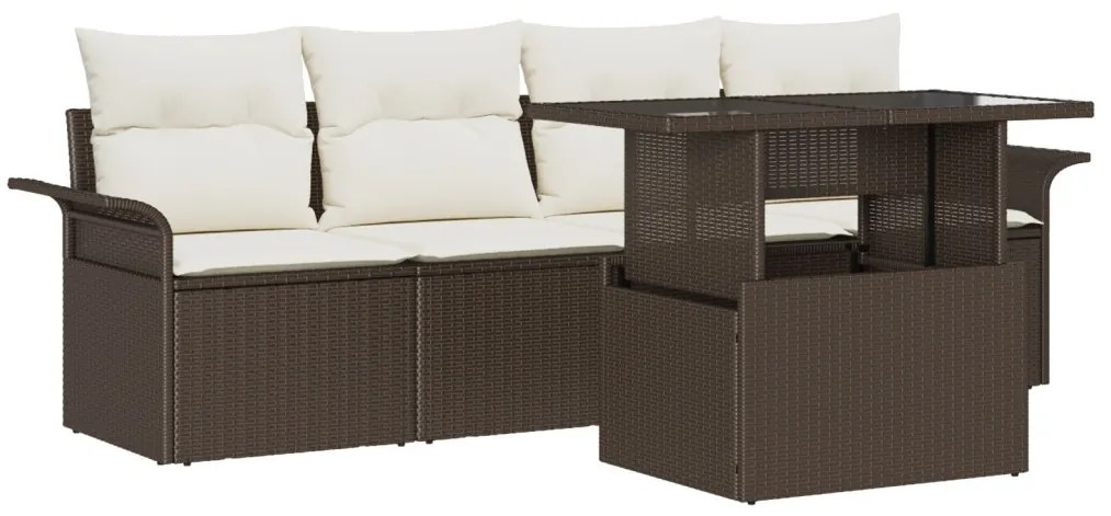 5 darabos Kert Sofa Készlet Párnákkal Barna Poli Rattan