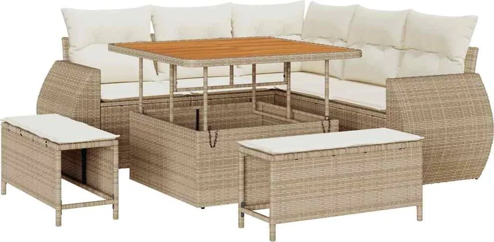 vidaXL Kerti Kanapé Szett 8 pcs Bézs polirattan