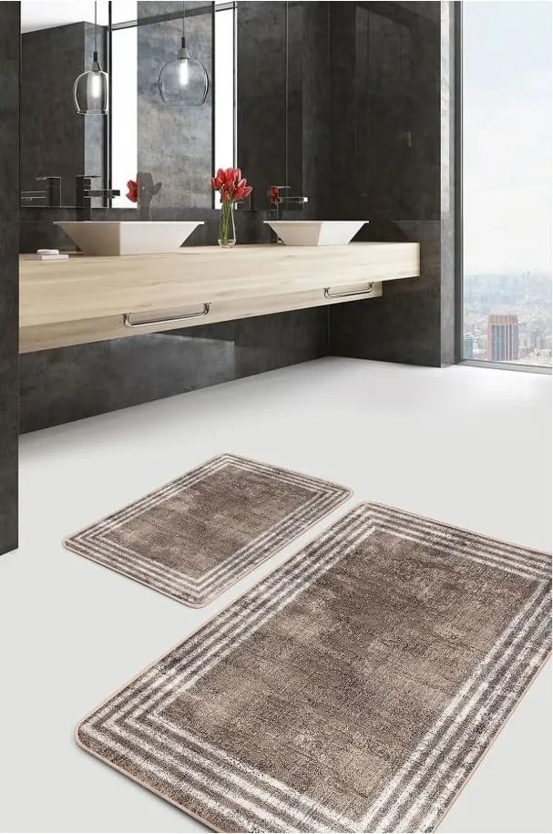 Barna bársony fürdőszobai kilépő szett 2 db-os 60x100 cm – Mila Home