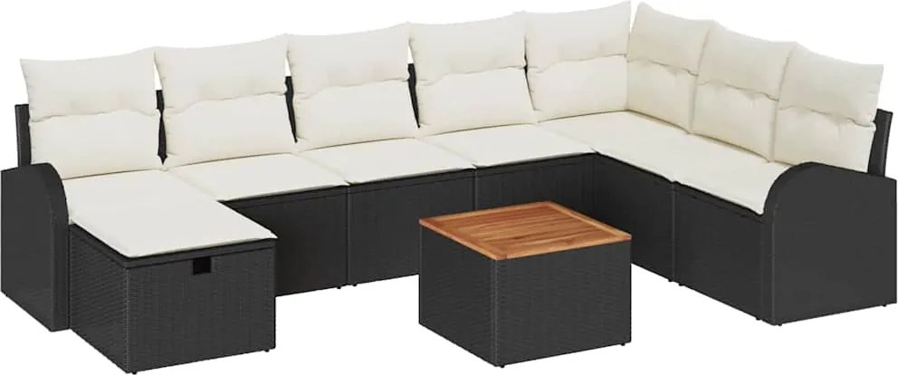 vidaXL Kerti Kanapé Szett párnával tárolóval 9 pcs Fekete polirattan