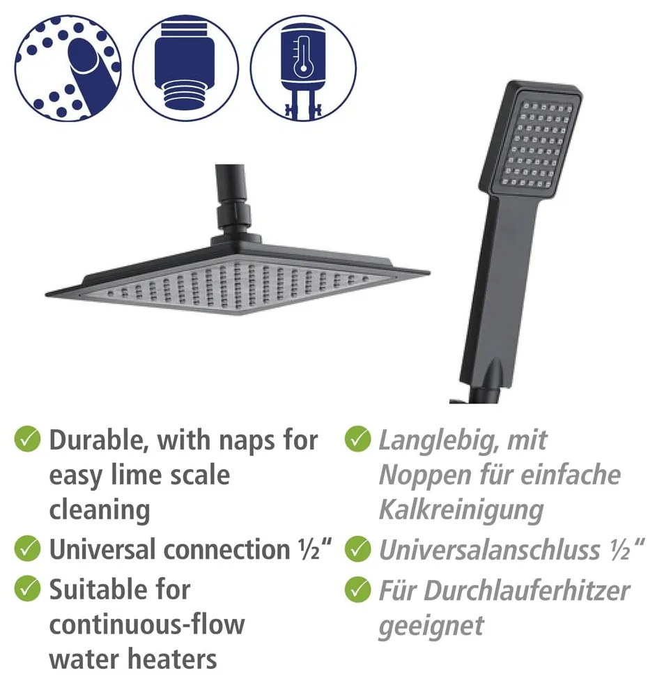 Matt fekete rozsdamentes acél zuhanyszett 101 cm Cuadro – Wenko