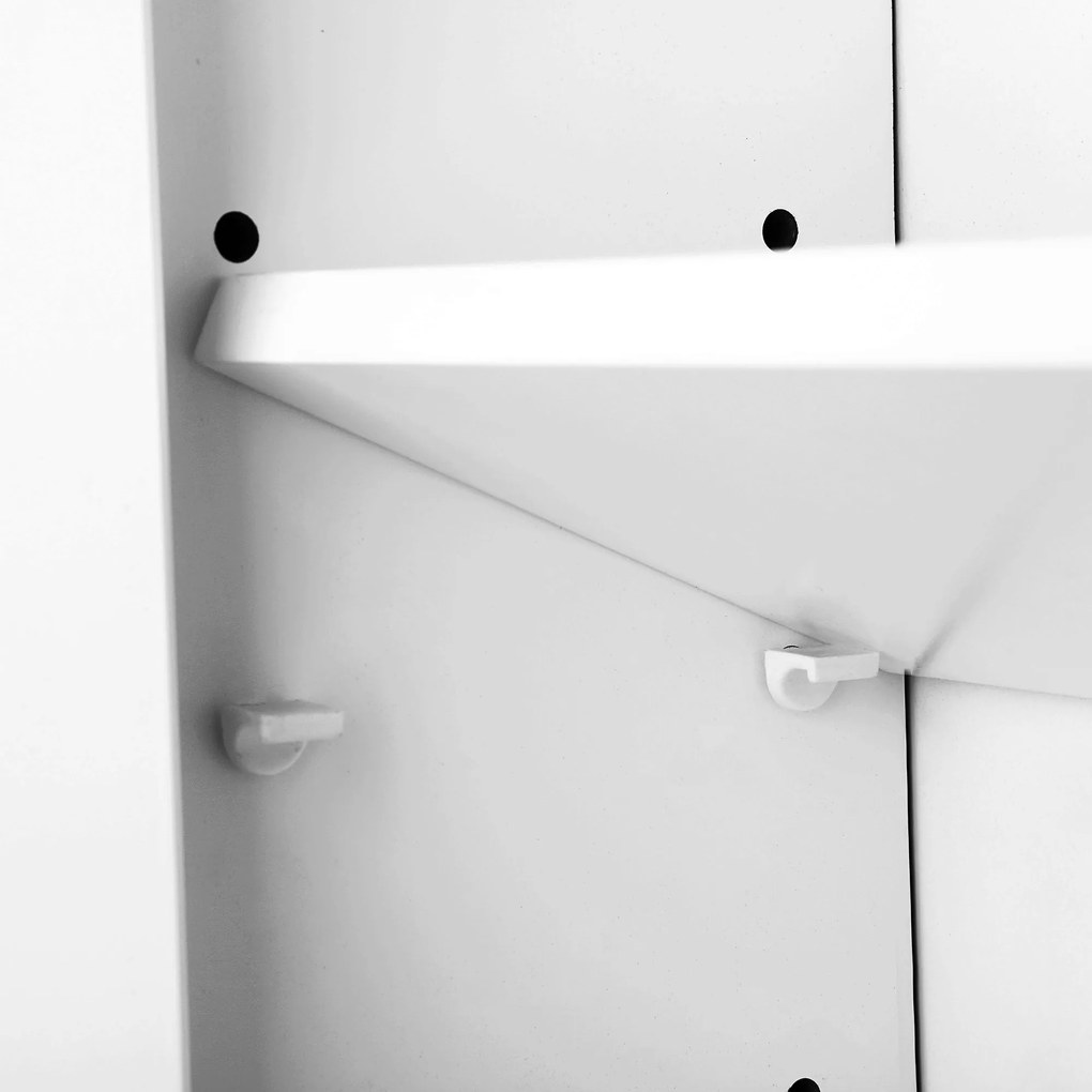 Fali fürdőszobaszekrény tükörrel, 3 ajtós tárolószekrény, 60 x 15 x 55 cm, fehér