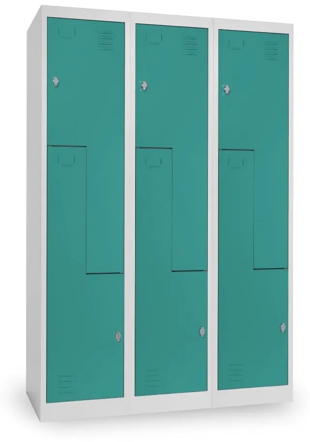 Fém szekrény Z, 3 szakasz, 120 x 50 x 180 cm, csavaros zár, zöld - ral 6033