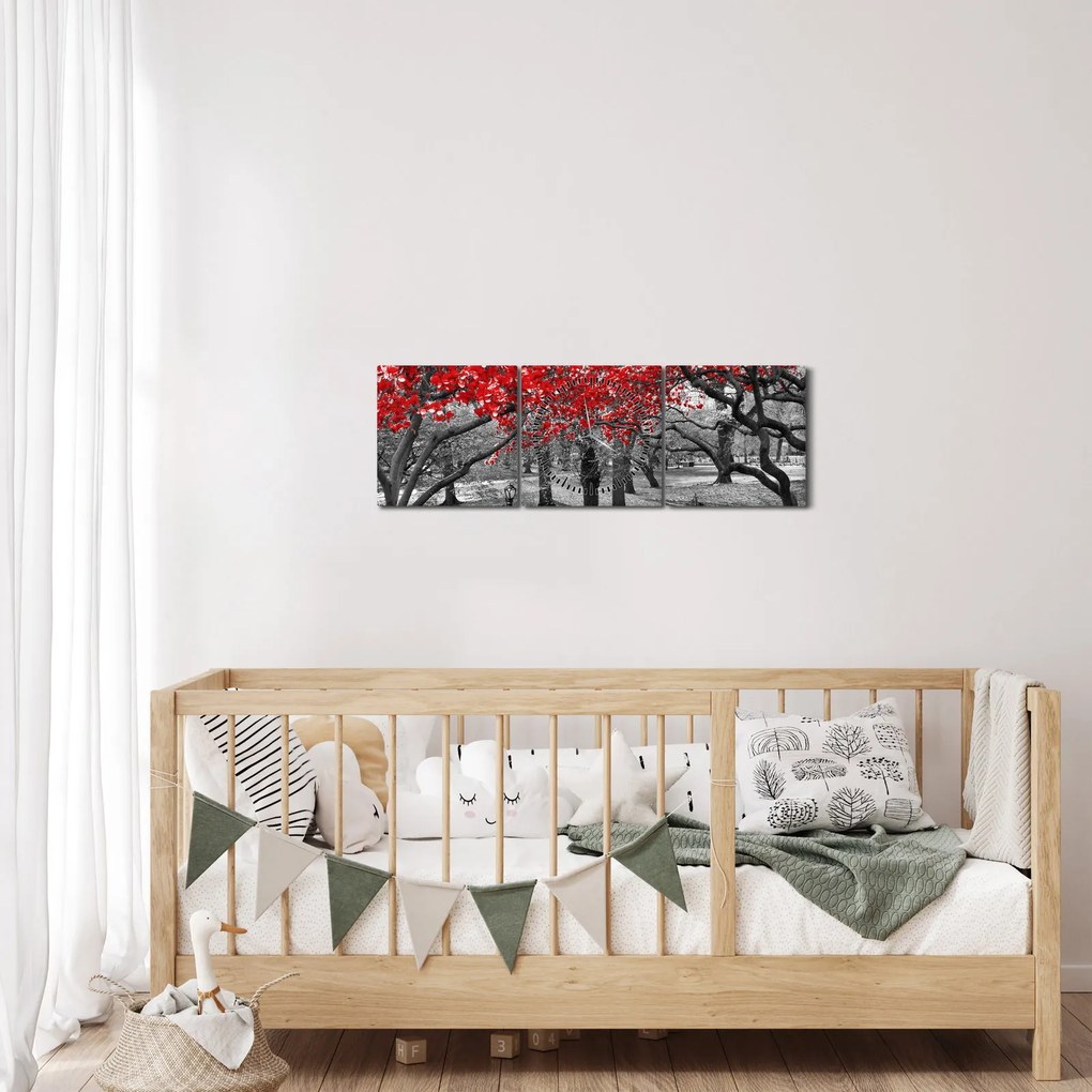 Kép - vörös fák,Central Park, New York (órával) (90x30 cm)