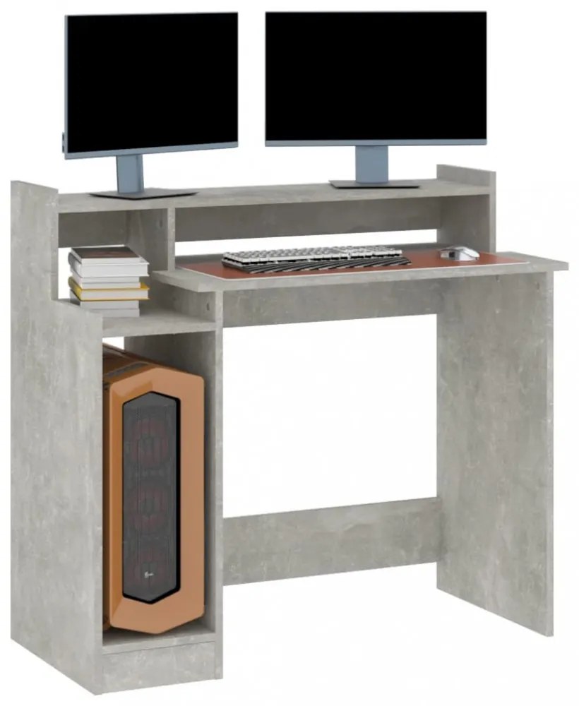betonszürke szerelt fa íróasztal LED-ekkel 97 x 45 x 90 cm