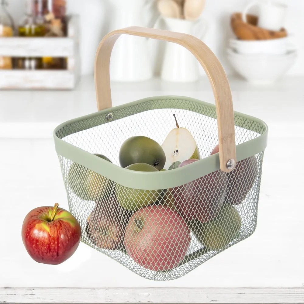 Fémhuzalos fém tárolókosár 24,5x24,5x30 cm Greenish – Orion