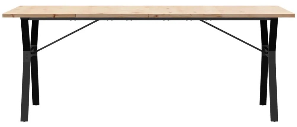 Tömör fenyőfa és acél Y-vázú étkezőasztal 200x100x75,5 cm