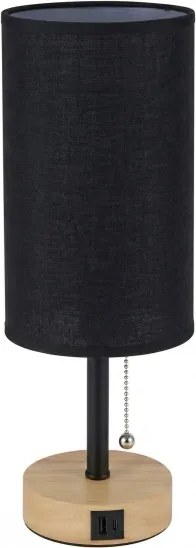 BRILAGI - TABLON asztali lámpa USB-porttal, 1xE27/25W/230V, tölgy/fekete