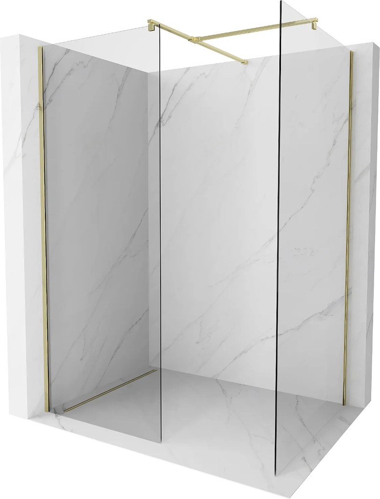Mexen Kioto, 2 falas Walk-In zuhany paraván 145 x 110 cm, 8 mm átlátszó üveg, arany fényes profil, 800-145-202-50-00-110