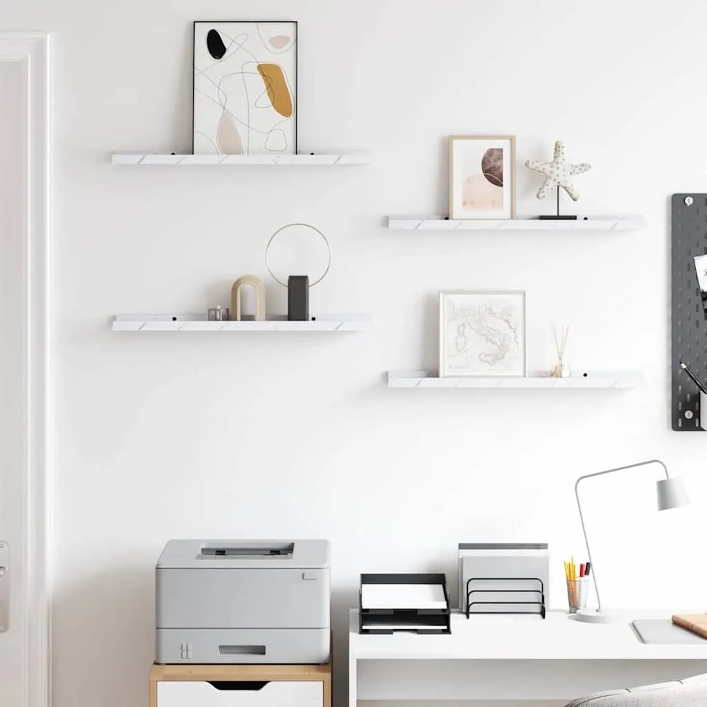 Falpolc polcokkal 4 pcs Fehér márvány 60 x 9 x 3 cm Faanyag