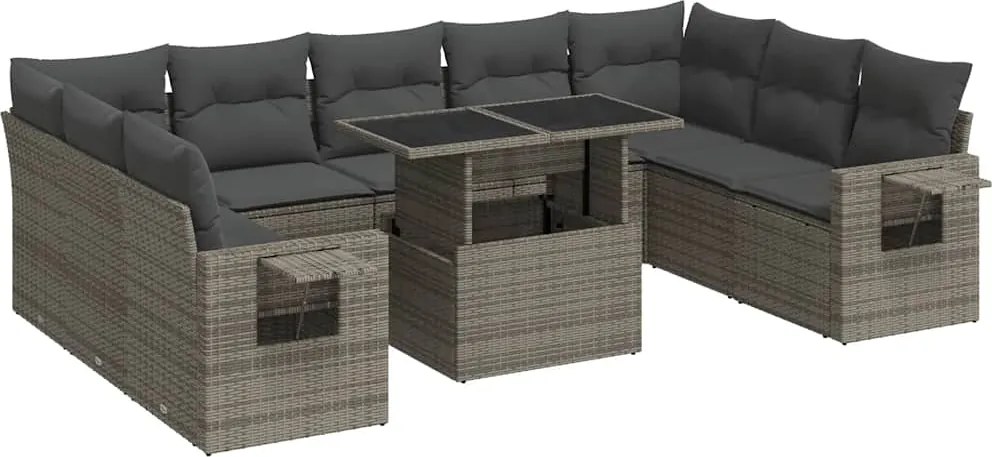 vidaXL 10 részes szürke polyrattan kerti ülőgarnitúra párnákkal