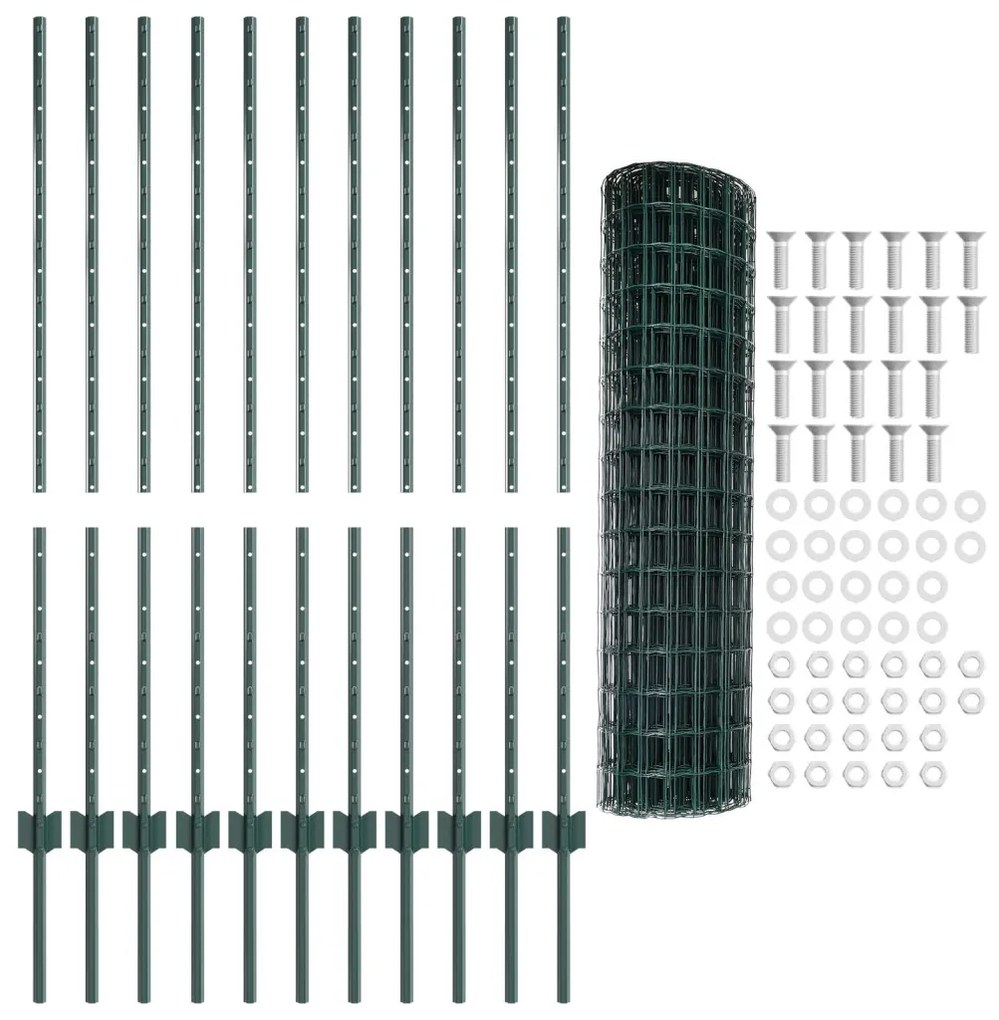 Kerti Kerítés Görgő 2 db Zöld Porszórt acél 25 x 1.2 m Tartós
