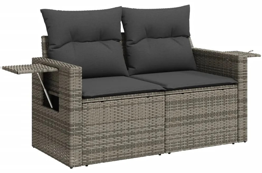 2 személyes szürke polyrattan kerti kanapé párnával