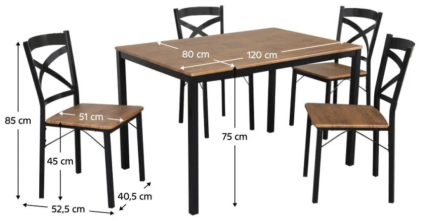 Étkező szett Hungria (sötét tölgy + fekete)  (4 fő részére). 1116359