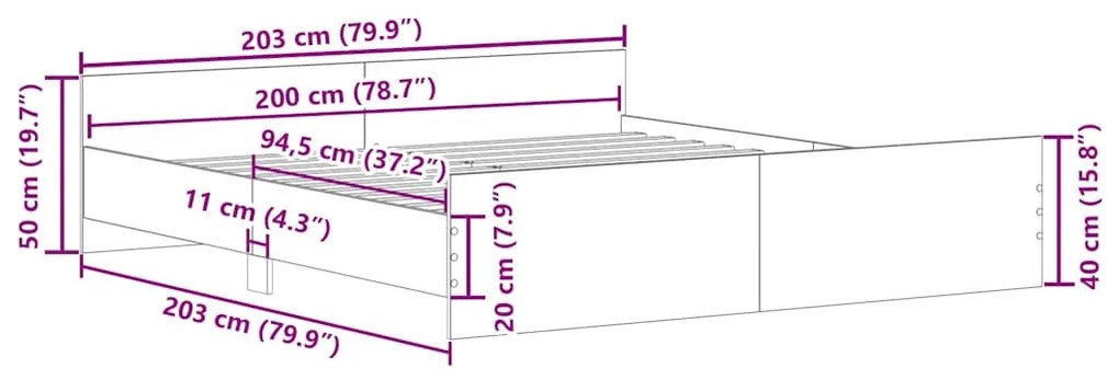 betonszürke ágykeret fej- és lábtámlával 200 x 200 cm