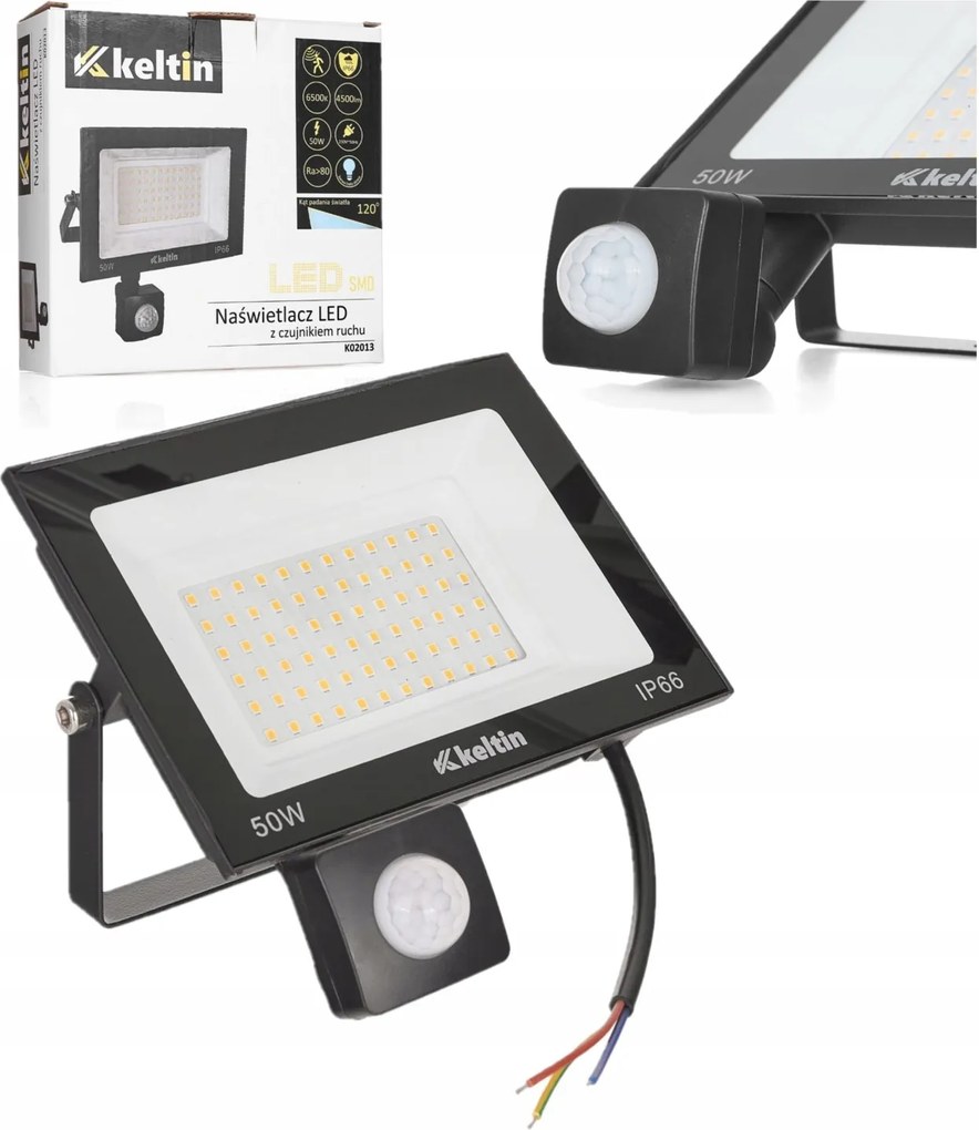 Led fényvető 50W Halogén mozgásérzékelős lámpa, hideg fehér 6500 K