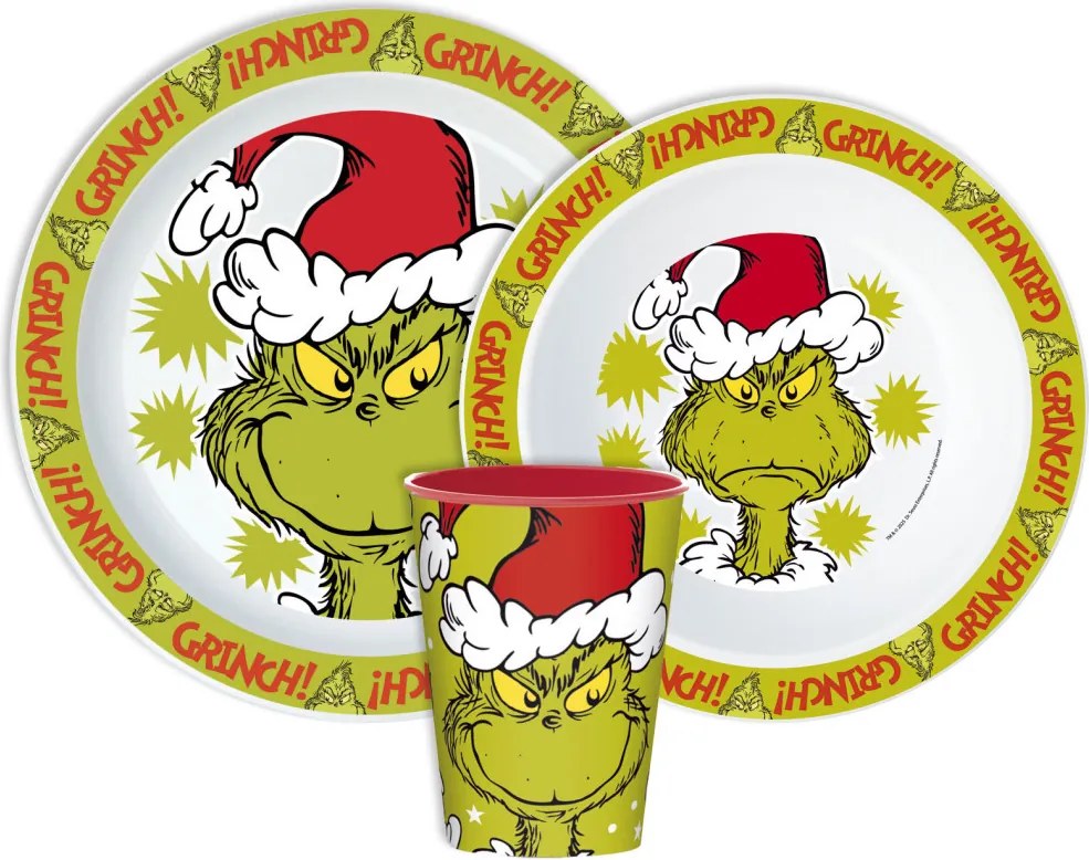 A Grincs Christmas Mischief étkészlet, micro műanyag szett, pohárral 260 ml