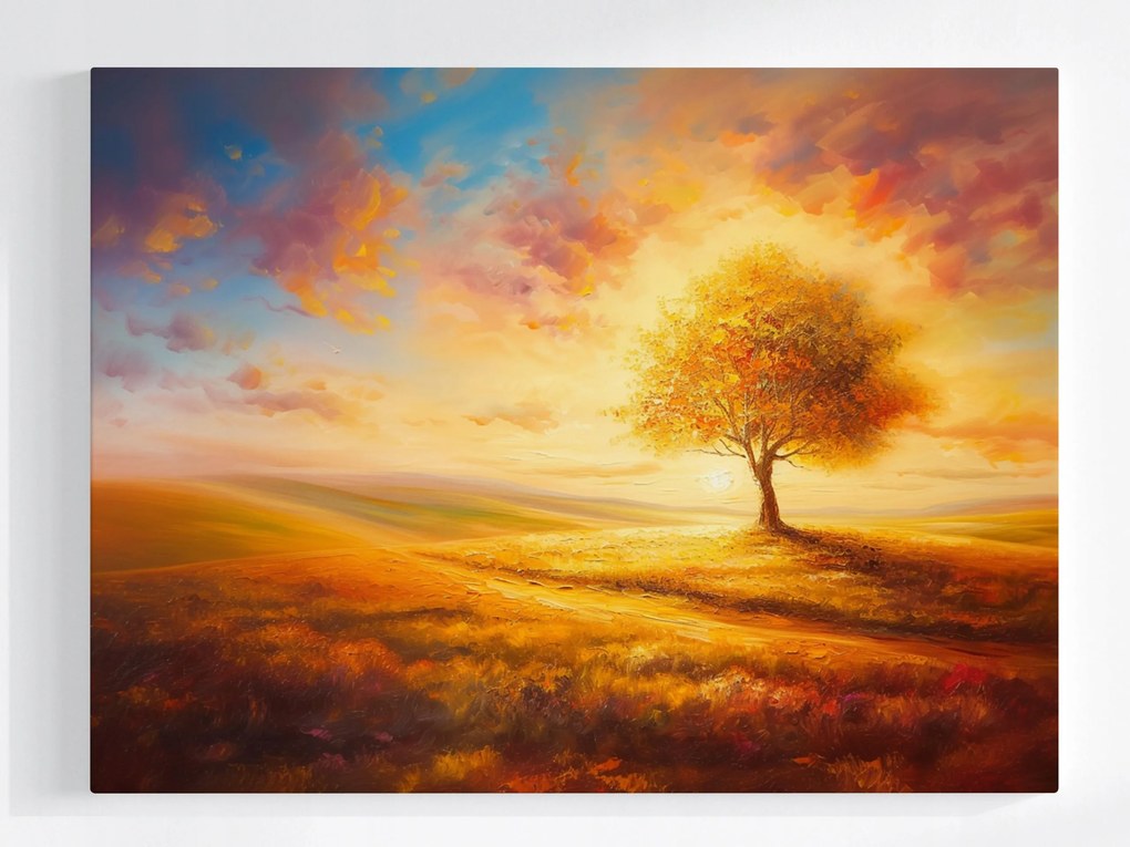 Canvas Arany Fa Naplemente Vászonkép Őszi Tájkép 80x60