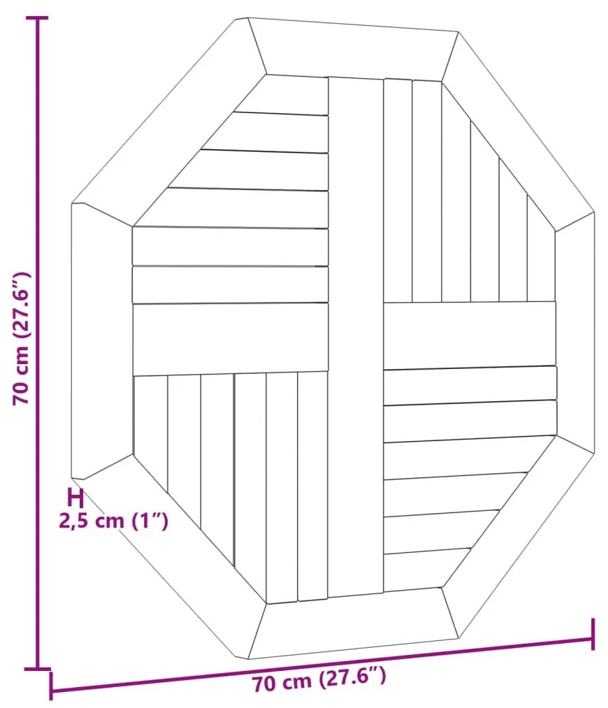 tömör tíkfa nyolcszögletű asztallap 70 x 70 x 2,5 cm