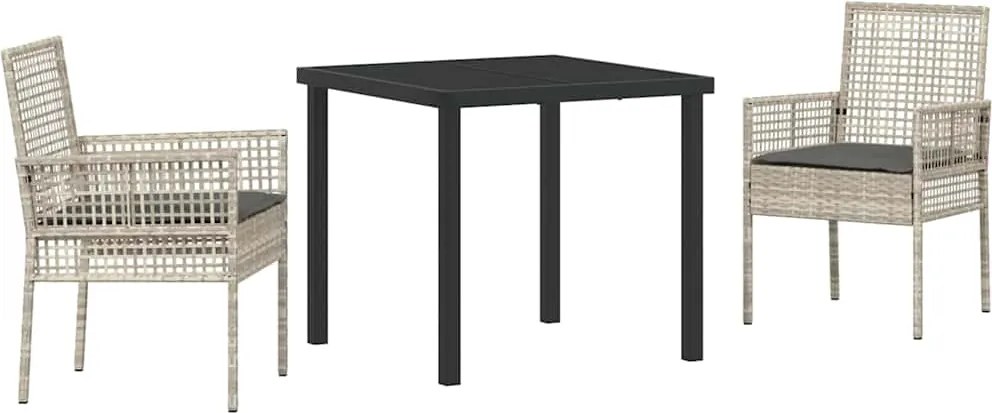 vidaXL Kert étkező szett párnával 3 pcs Világosszürke polirattan