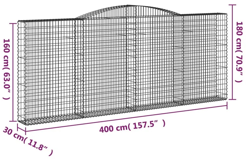 4 db íves horganyzott vas gabion kosár 400x30x160/180 cm