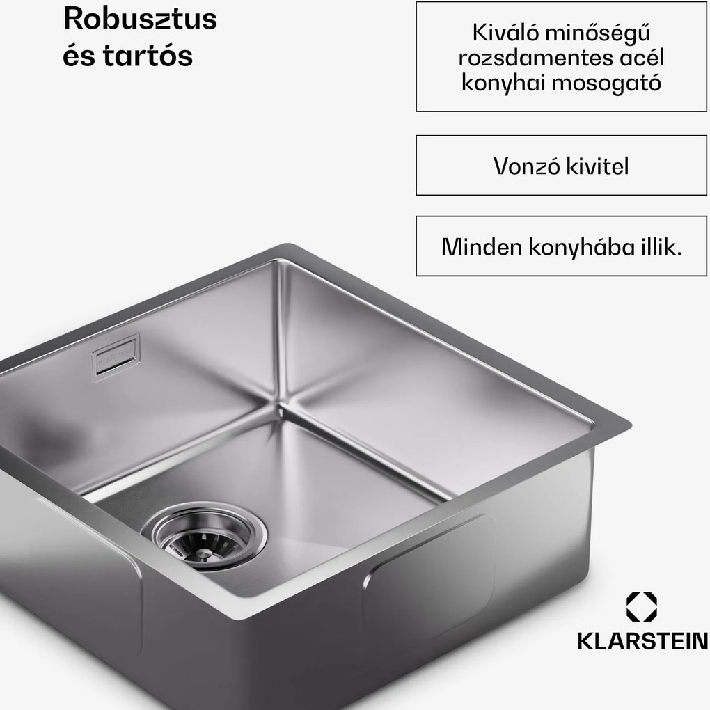 Klarstein TitanSteel Konyhai mosogató 45 x 45 cm (H x Sz) rozsda-, karc-, és hőálló felülettel