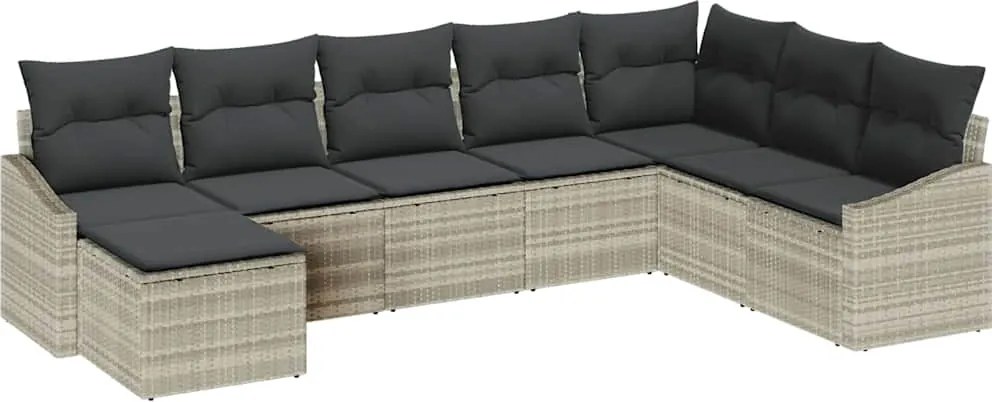 vidaXL Kerti Kanapé Szett párnával 8 pcs Világosszürke polirattan