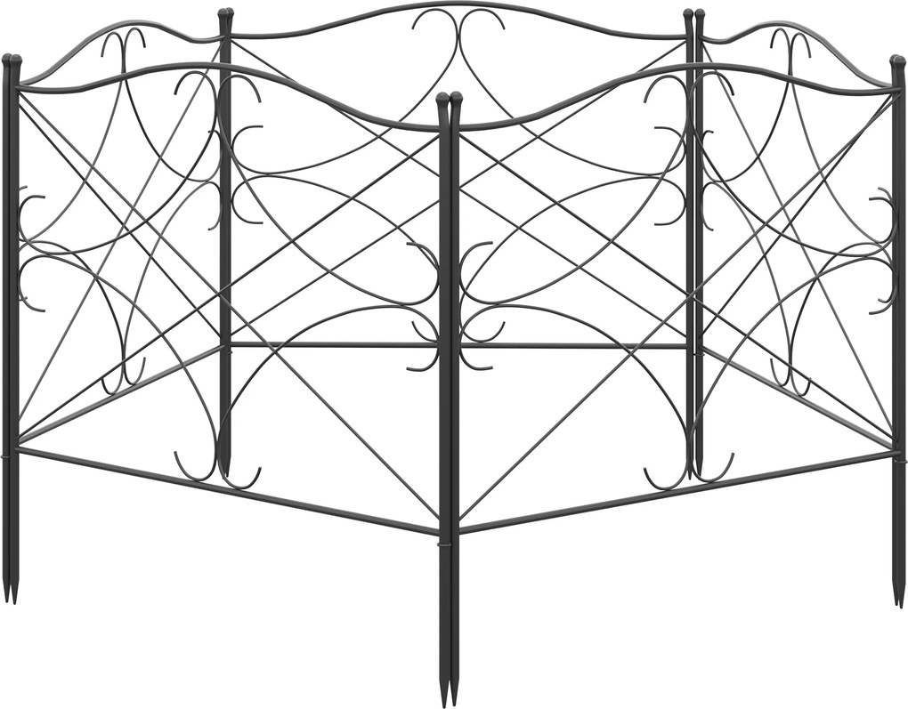 Outsunny 5 darab dekoratív fém kerti kerítés készlet díszítéssel - 305 x 62 cm fekete | Aosom