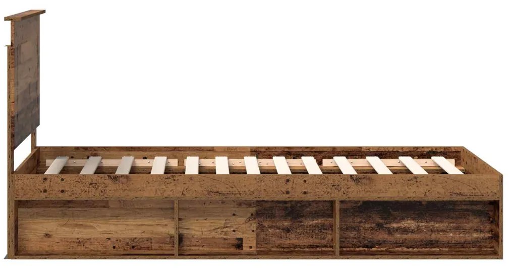 vidaXL Ágykeret fejtámlával Öreg fa 100 x 200 cm Tömör fenyőfa