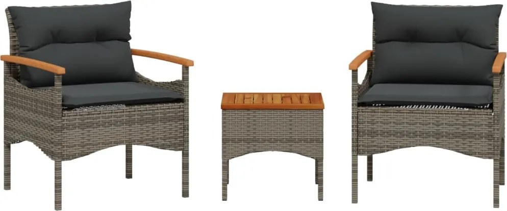 vidaXL 3 részes szürke polyrattan kerti ülőgarnitúra párnákkal