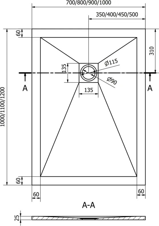 Mexen Stone+ téglalap alakú kompozit zuhanytálca 120 x 100 cm, fehér, fehér burkolat - 44101012-W